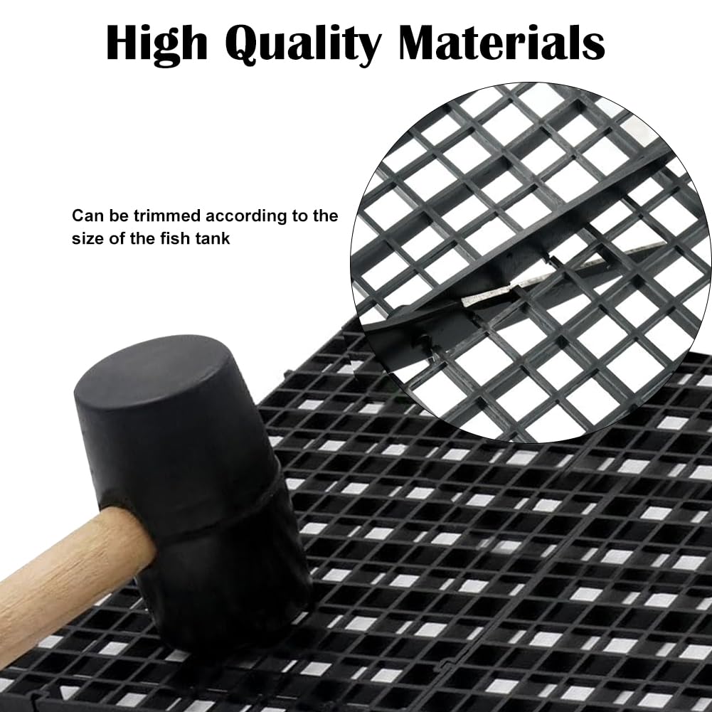 Lot de 8 grilles en plastique pour aquarium (30 x 30 cm) avec 6 supports et 20 serre-câbles, protection d'aquarium, séparateur pour protection du sol et support d'aquascaping, noir