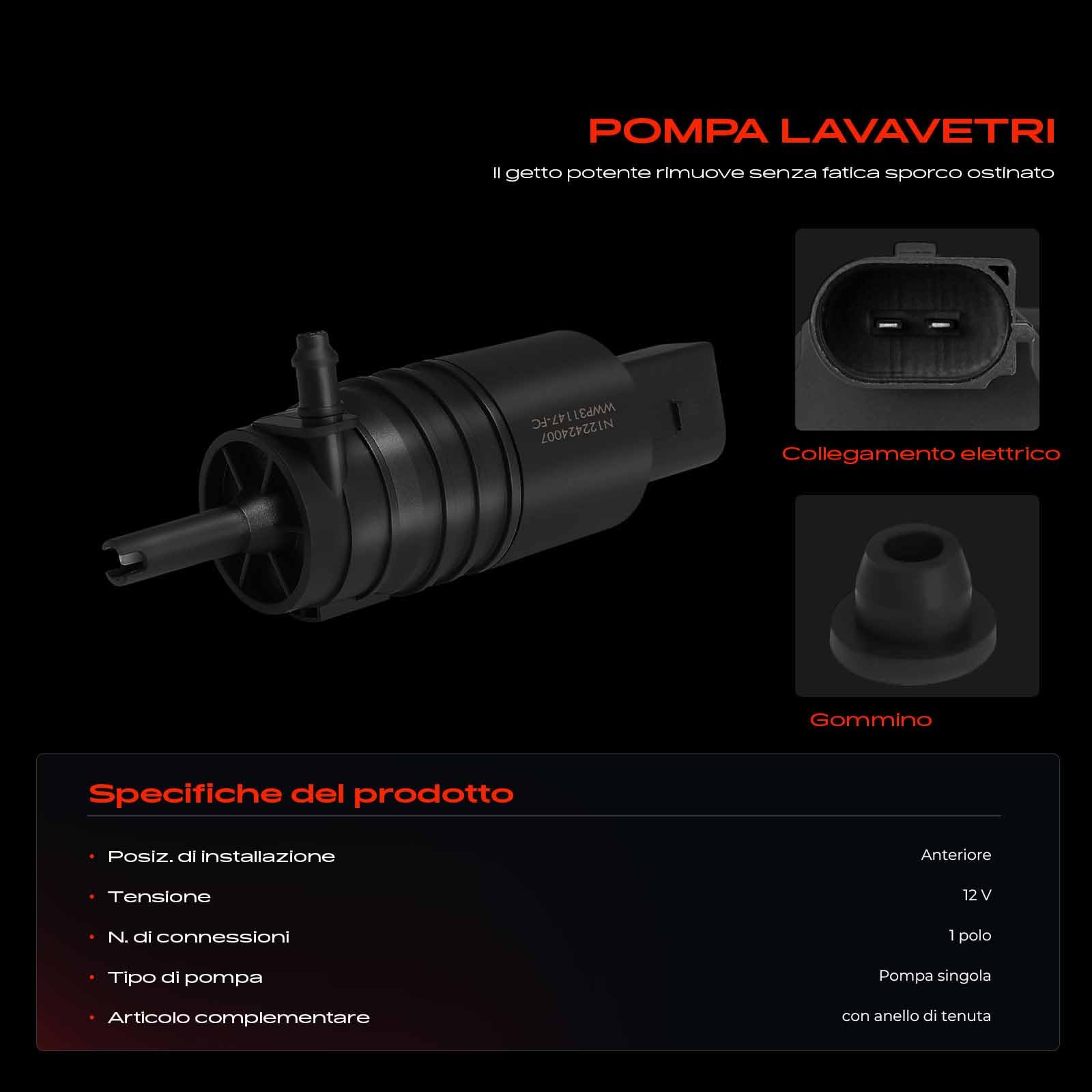 Frankberg Pompa lavavetri Pompa acqua lavaggio Pulizia vetri Anteriore 2-Poli Compatibile con Serie 1 F20 F21 Serie 3 Touring F31 E91 Serie 1 E81 E87 X1 E84 Serie 5 F90 G30 Replace# 67127310147
