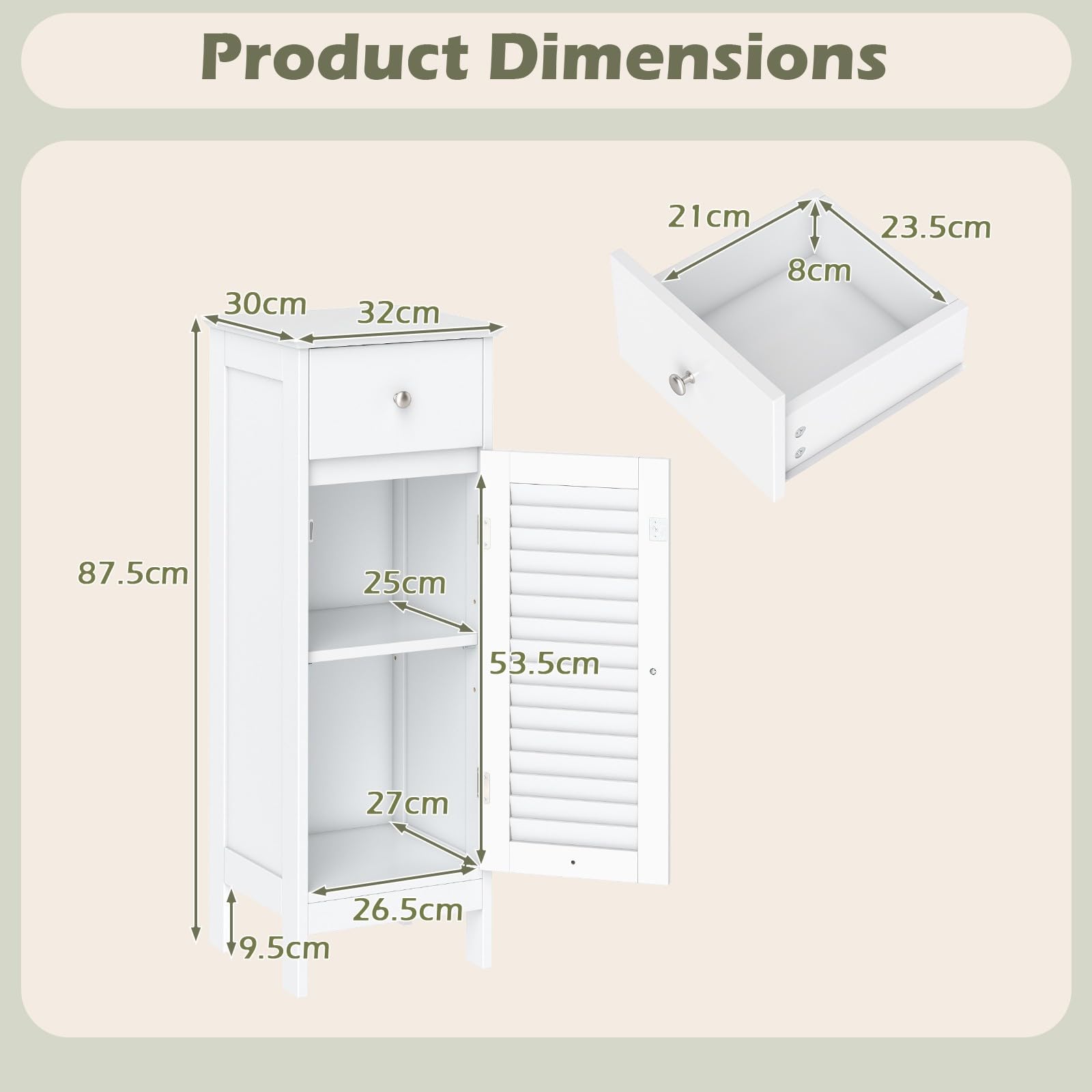 LIFEZEAL Meuble de Rangement pour Salle de Bain avec Étagère Réglable