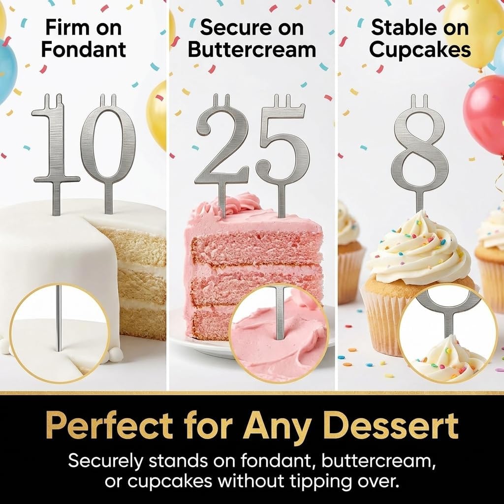 10PCS Reusable Number Birthday Candle Holder Set with Storage Pouch, Adjustable Candles Stand, Number Birthday Cake Candle Holders Set, Party Cakes Accessories (1set)