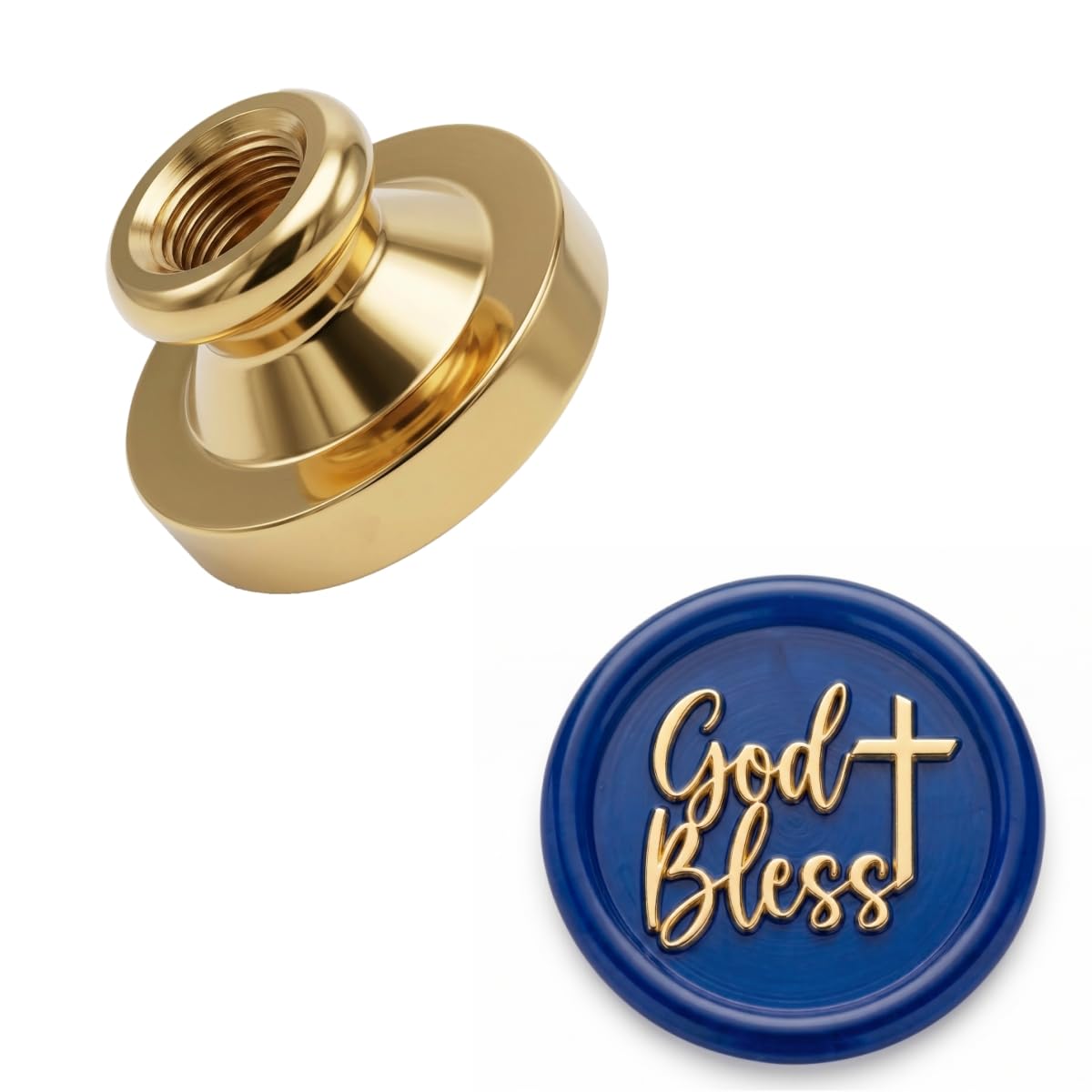 Christian Wax Seal Stamp Heads – 25mm Brass Seals, Faith Symbols Cross, Jesus Fish, God Bless, for Cards, Journals, Gifts – Compatible with Standard Wooden Handles (God Bless Cross)