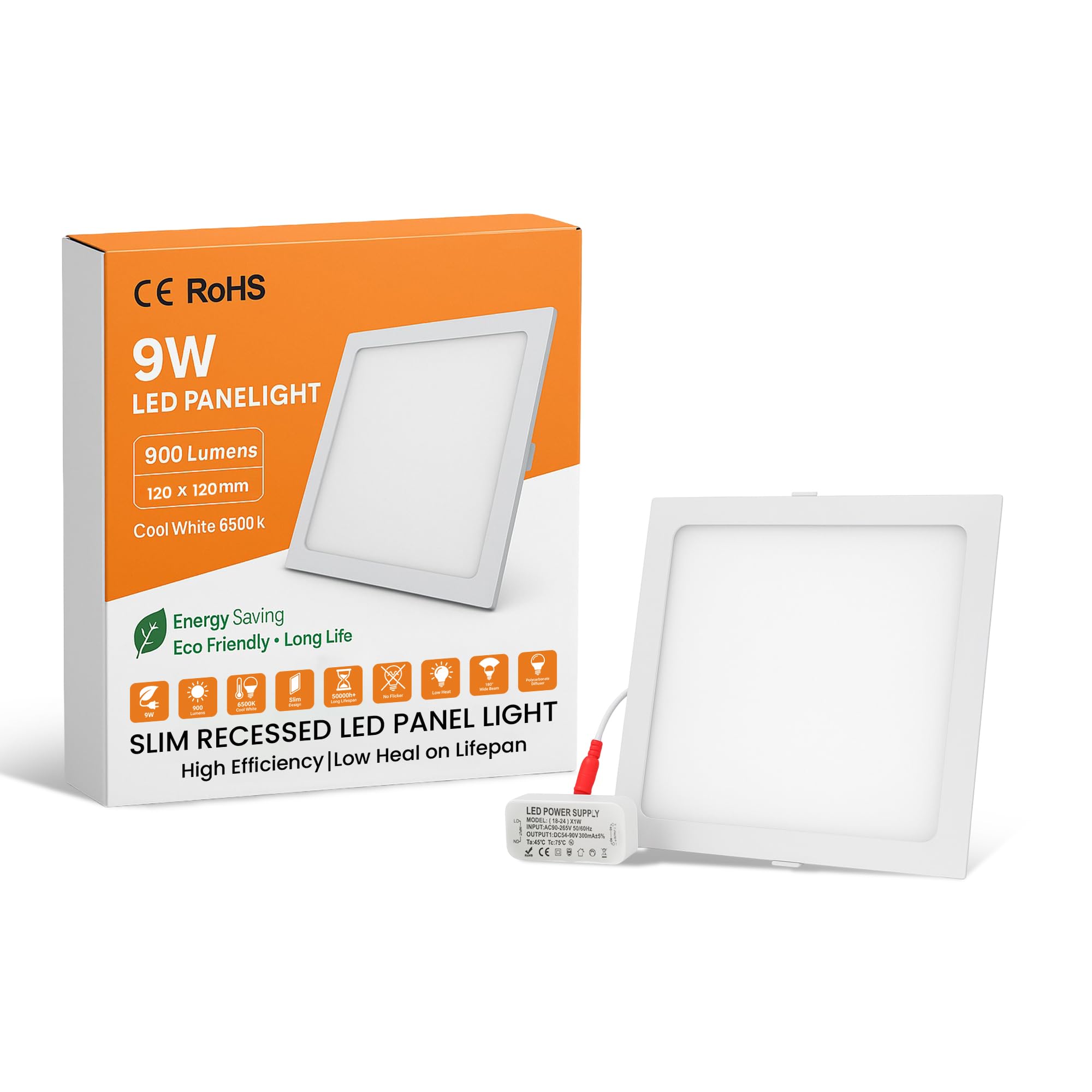 LEDSone 9W 900 Lumen Super Quality Suspended recessed 12cm x 12cm Square Bright LED Office Ceiling Panel Down Light Flat Tile Cool White Company lamp Shop Offices