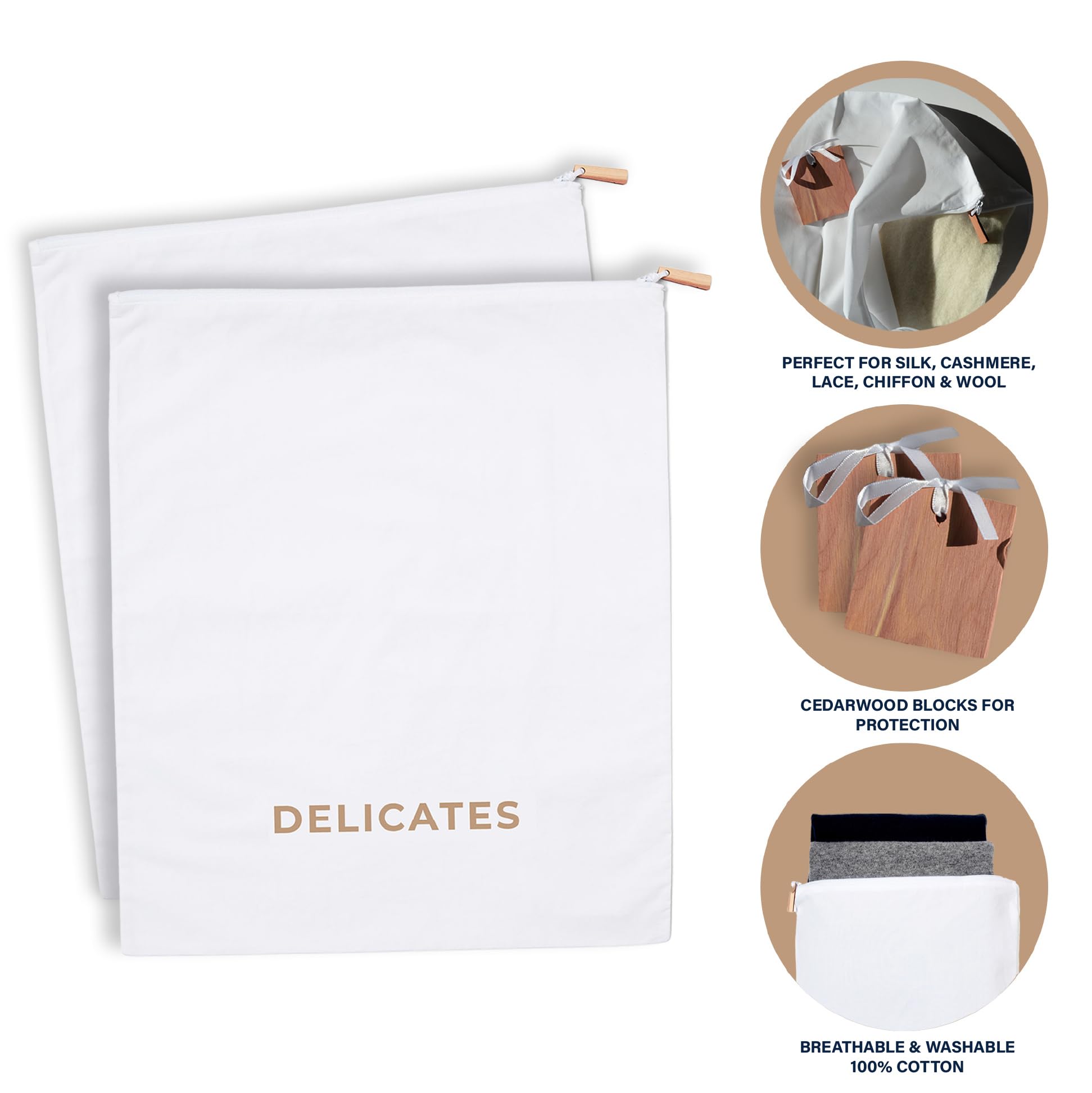 Delicates, Cashmere Wool Sweater Storage Bag Pouch Set including integrated Cedar Wood - Image 4