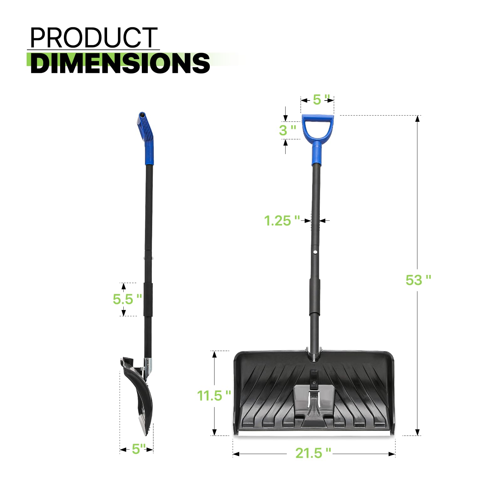 Magshion Combo de pala de nieve y empujador con mango en D, hoja de borde de aluminio de 22 pulgadas, pala de nieve portátil ligera de gran capacidad, color negro