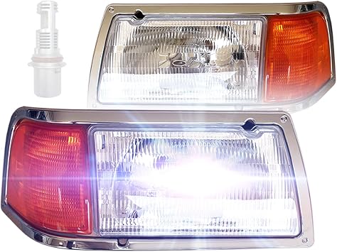 Headlight With Adjusters and Corner Lamp and Chrome Bezel with LED Bulbs- Driver and Passenger Side Fits Peterbilt 375 385 Trucks