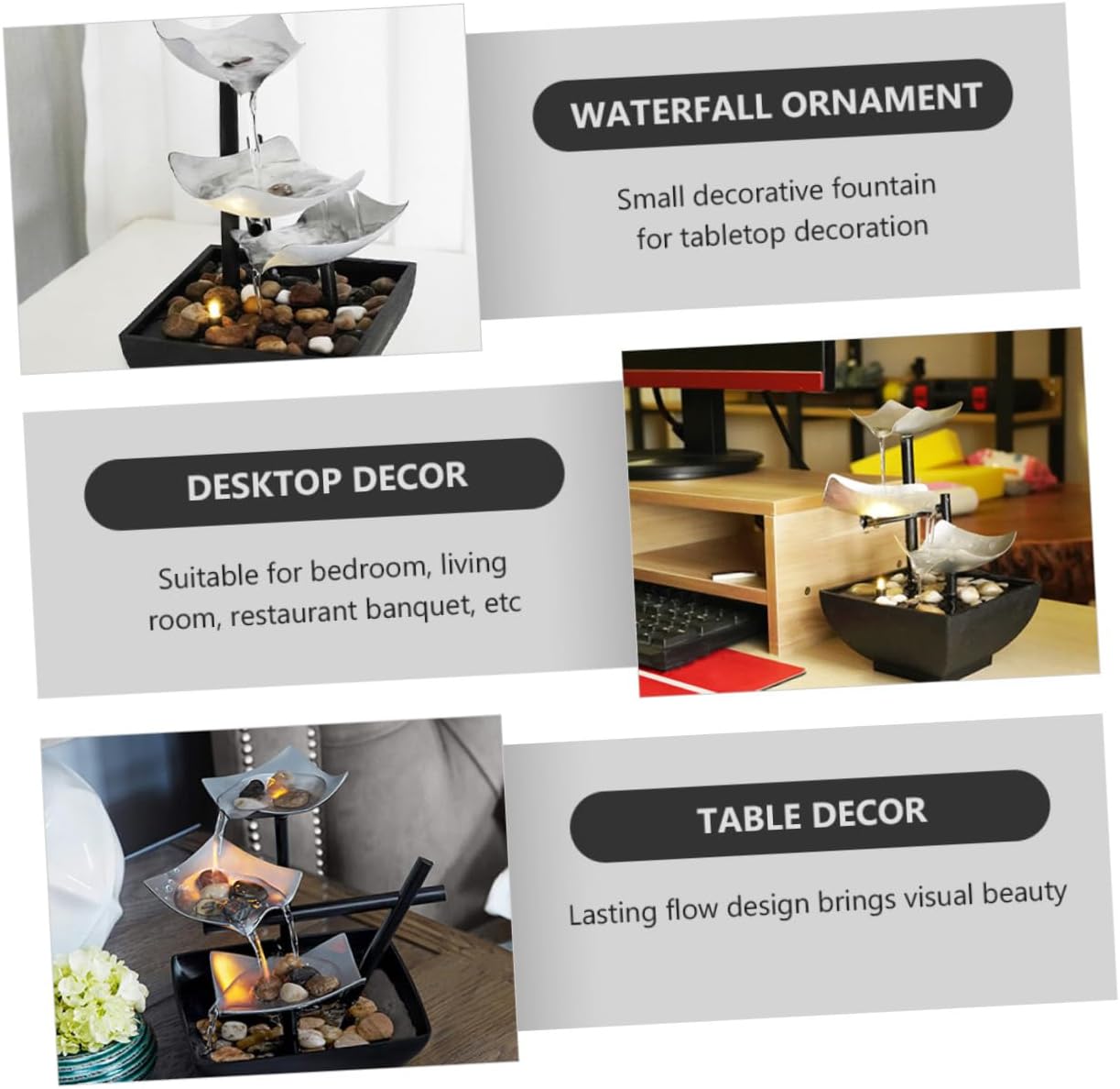 PRETYZOOM 1pc Waterfall Tabletop Fountain Decor Indoor Metal Running Water Ornament for Office and Home Decoration Zen Meditation Relaxation Adornment