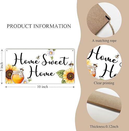 Miniatura 2 de Letrero de girasol de miel de abeja, placa de madera para decoración de pared con cuerda, decoración de puerta de oficina en casa, porche, sala de