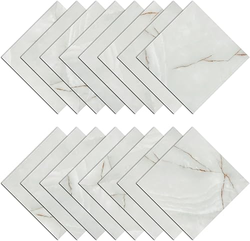 Miniatura 10 de Azulejos de vinilo de mármol blancogris para baño, láminas gruesas para sótano, cocina, dormitorio, autoadhesivas, paneles de azulejos, tablones