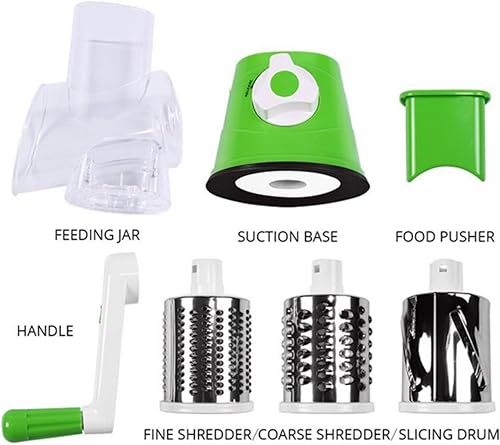 Miniatura 2 de Rallador de queso, rallador giratorio con 3 cuchillas reemplazables y base antideslizante, fácil de limpiar, verde