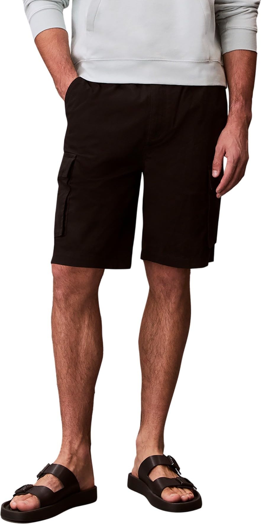 Calvin Klein Men’s Cotton Pull-on Knee Length Cargo Shorts, Black (Black), XL