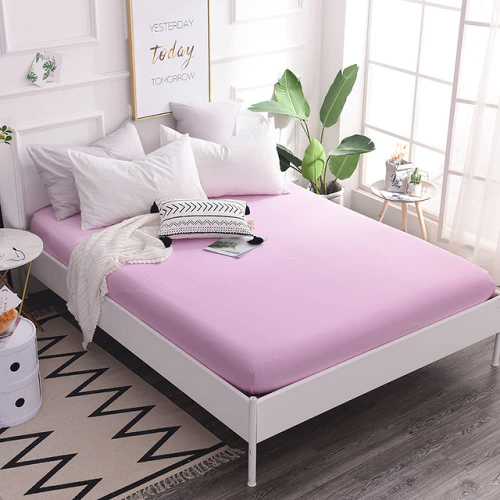 Drap-housse en coton rose 200x220x25 cm avec bonnet élastique grand lit
