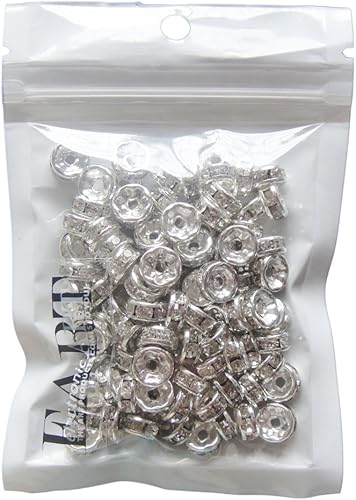 Miniatura 3 de RUBYCA - 100 unidades de espaciadores redondos y ondulados de cristal checo de alta calidad en tono plateado, Cristal, 12mm