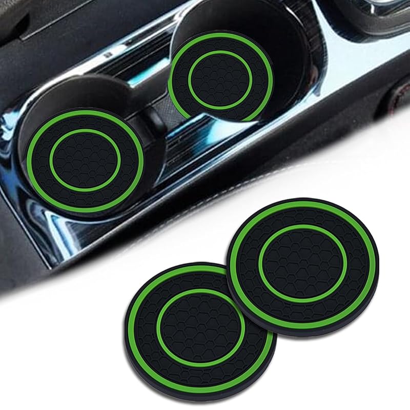 Kit com 2 Porta-Copos para Carro Couslcd com Design Double Loop Preto e Verde, 7 cm