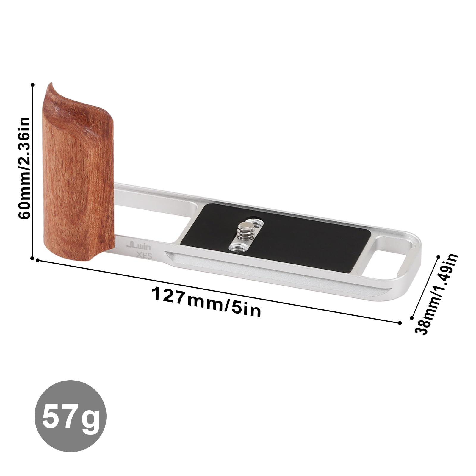 FOTGA Mango lateral de madera X-E5 ligero en forma de L para cámara Fujifilm X-E5 XE5, con soportes de 1/10.2 cm-20, placa de montaje de trípode Arca Swiss de liberación rápida (plata)