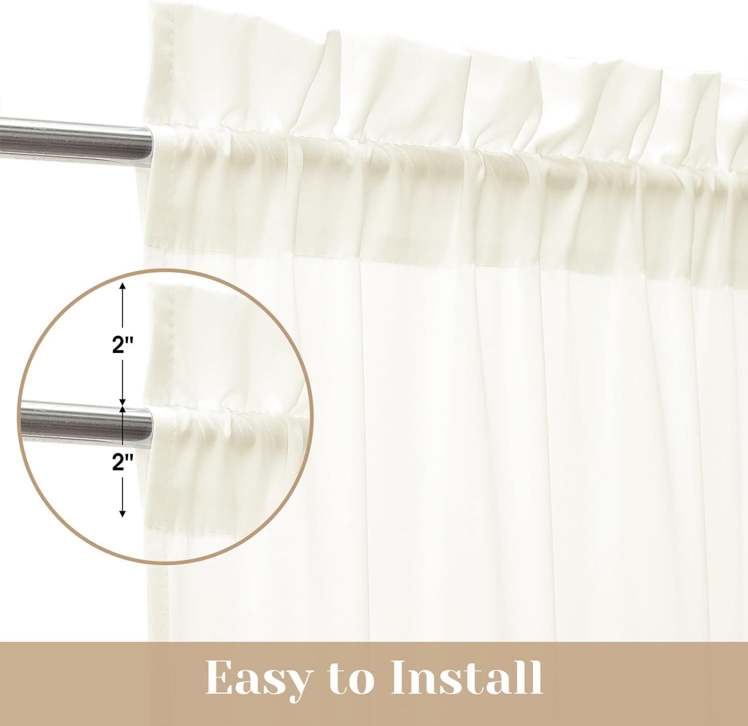 HOMEIDEAS Non-See-Through French Door Curtains Set of 2 for Front Door, Light Filtering Privacy Semi Sheer Window Curtains with Rod Pocket and Tie Back, Ivory, 54W X 72L Inch