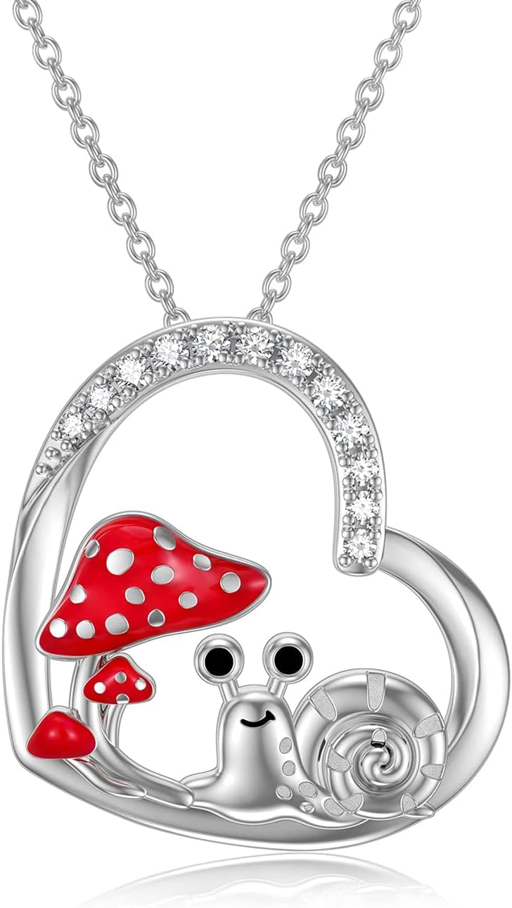 LONAGO Mushroom Necklace for Women 925 Sterling Silver Snail with Mushroom Pendant Necklace