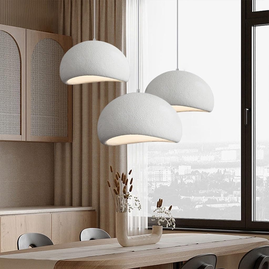 Modern Pendant Light 3-Lights Matte White Dining Room Hanging Lamp Base Japanese Wabi-Sabi Style Chandelier Ceiling Lighting Fixture for Living Room Dining Table Kitchen Island(A-1)