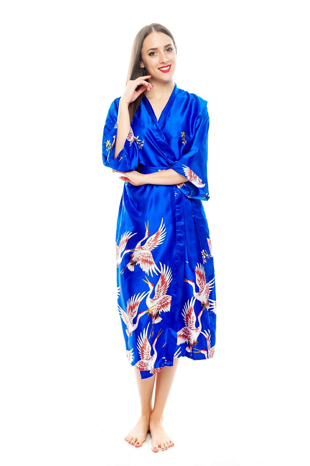 Alcea Rosea Women Kimono Robes Long Soft Sleepdress Lightweight Satin Nightwear Bathrobe S-XL (Royal Blue,L) …