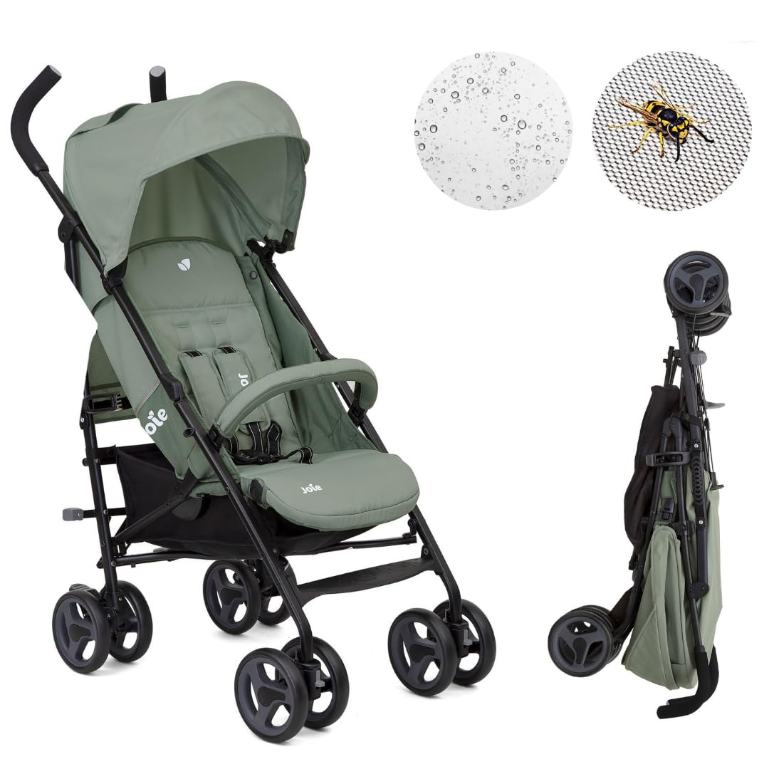 Joie Nitro LX – Cochecito de viaje con función reclinable, suspensión individual y respaldo ajustable, incluye protección contra insectos y lluvia