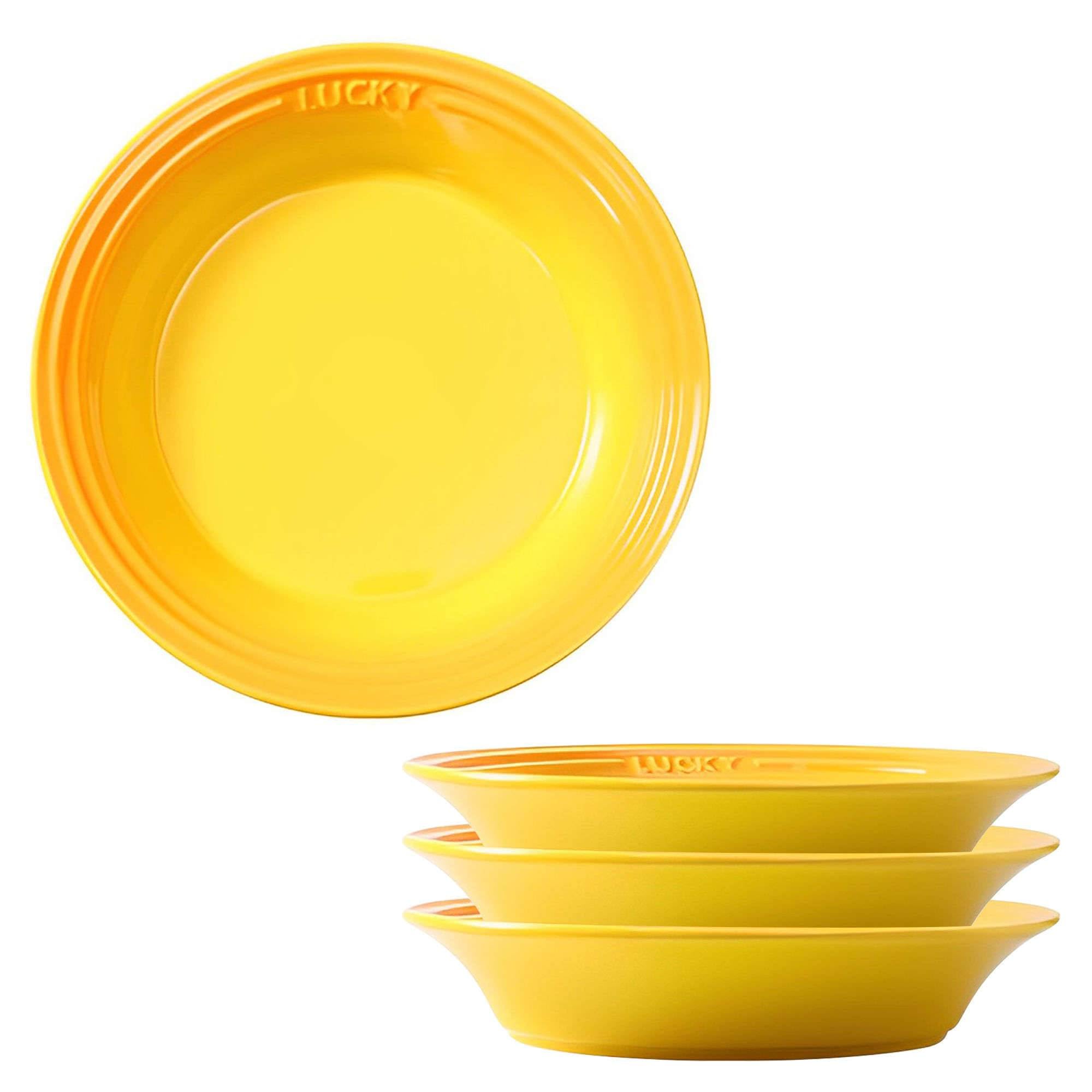 TYMYYS Pasta Bowls, 8" Plate Bowls Ceramic, Serving Plates Porcelain, Low Bowls Dishes, Pasta/Soup Serving Bowls Larg-Yellow-Set of 4