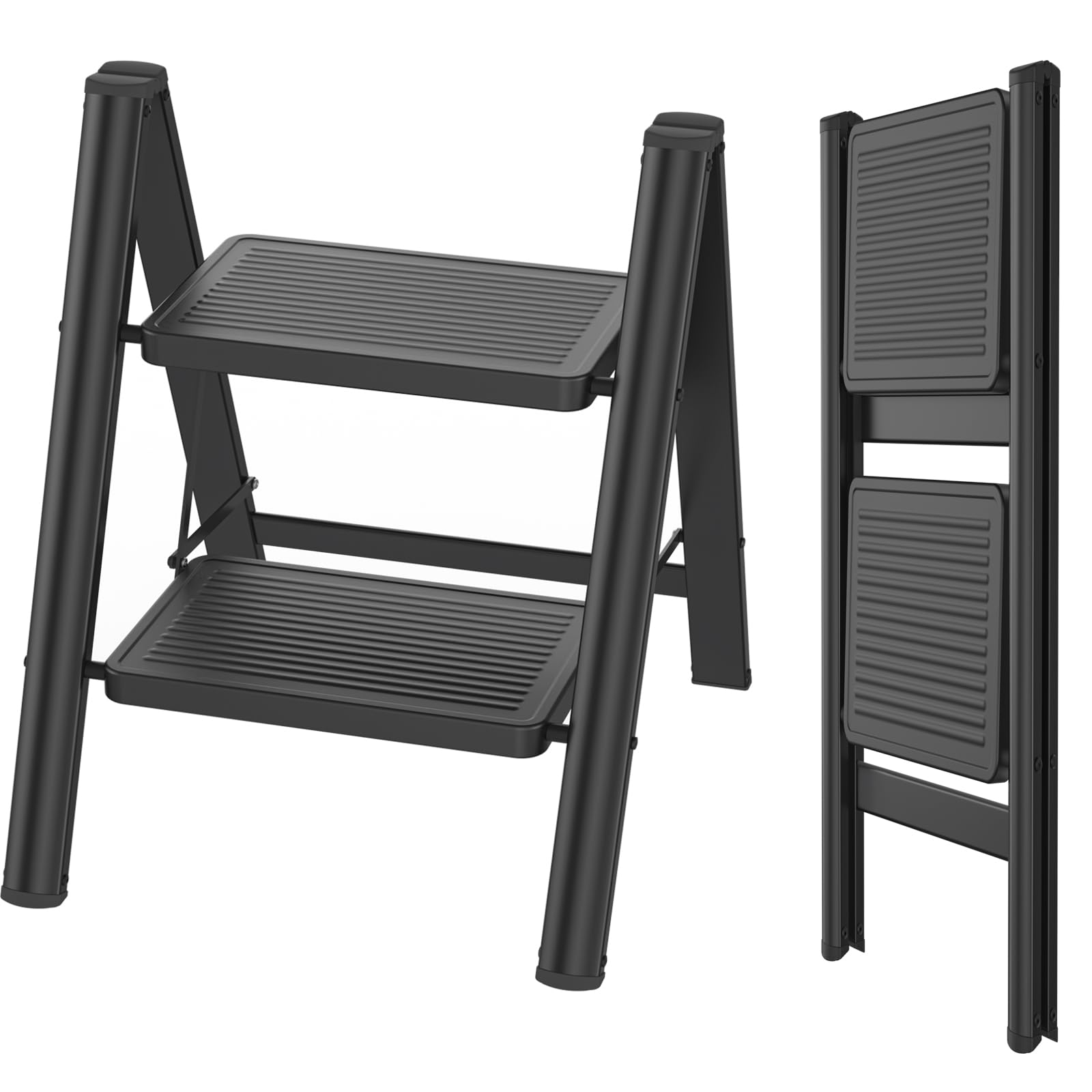 Escalera plegable en 2 peldaños, portátil, capacidad de 250 kg, con pedal ancho antideslizante, para el hogar, cocina, oficina, garaje