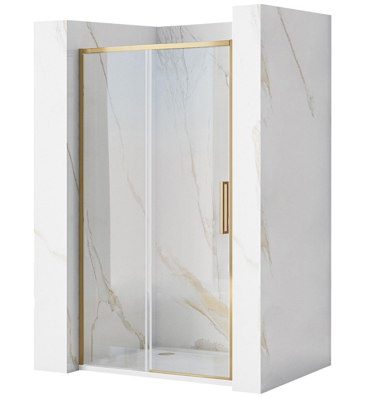 Rea PORTE DE DOUCHE COULISSANTE RAPID SLIDE GOLD BRUSH 110 Verre trempé de sécurité transparent 6 mm (Doré)