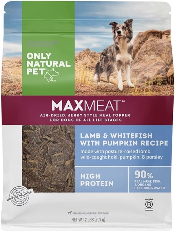 Only Natural Pet MaxMeat Holistic Air Dried Dog Food w/Real Meat for Picky Eaters Grain-Free High Protein & All Natural - Meal Topper Boost Overall Wellness Lamb & Cod w/Pumpkin 2 lb