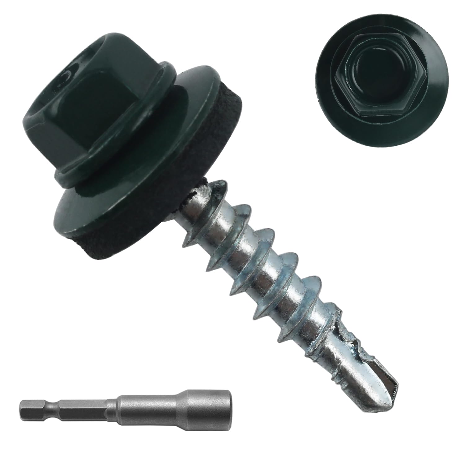 Black Hex Roofing Screws - Self-Drilling Metal Fasteners -12