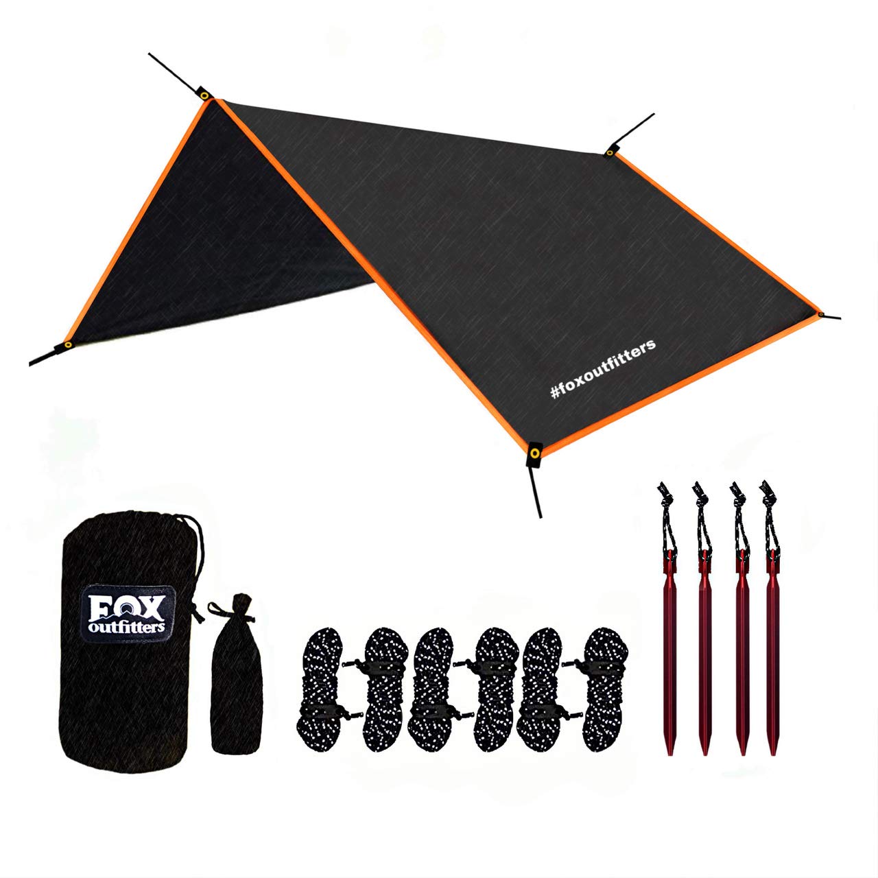 Fox OutfittersMulti Use Rain Fly - 100% Waterproof - Includes 4 Aluminum Stakes & 6 Tie Lines - Portable - Lightweight, Easy Setup