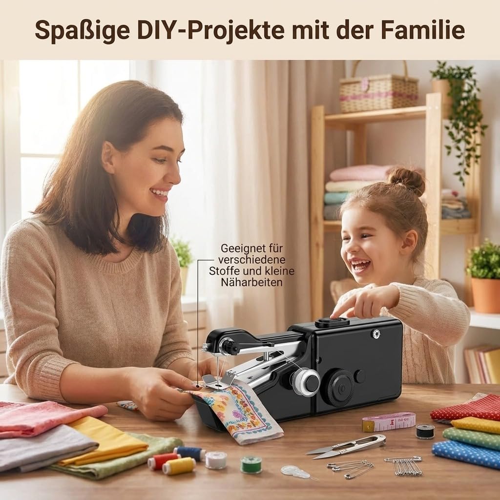 Nähmaschine,Handnähmaschine,Tragbare Mini Elektrische Nähmaschine mit Nähzubehör, für Anfänger, Einfach Bedienbar für Leder, Stoffe, Kleidung & Heimtextilien (Schwarz)
