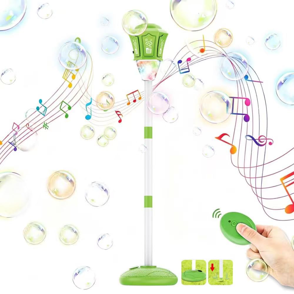 Bubble Torch Garden Lamp with Light and Music, Height Adjustable 52-115 cm, Rechargeable Bubble Machine for Outdoor with Remote Control for Garden (Green)
