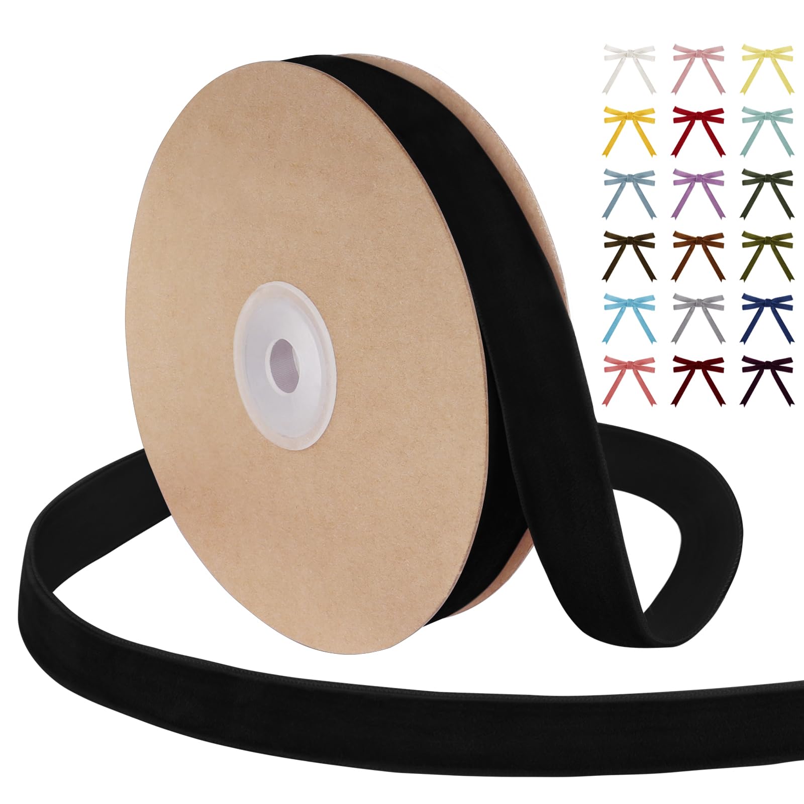 Uiopa Black Velvet Ribbon, 20mm x 9m Single Face Wrapping Ribbon, Vintage Velvet Ribbons for Gift Wrapping, Wreaths, Wedding, Party, Home Decor, DIY Crafts