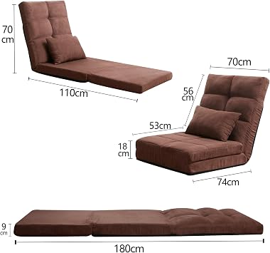 Triple Fold Down Sofa Bed, Adjustable Floor Couch Sofa with One Pillow, 5 Reclining Position, Convertible Upholstered Guest Sleeper,Adjustable Foldable Modern Leisure Sofa Bed Video Gaming Sofa