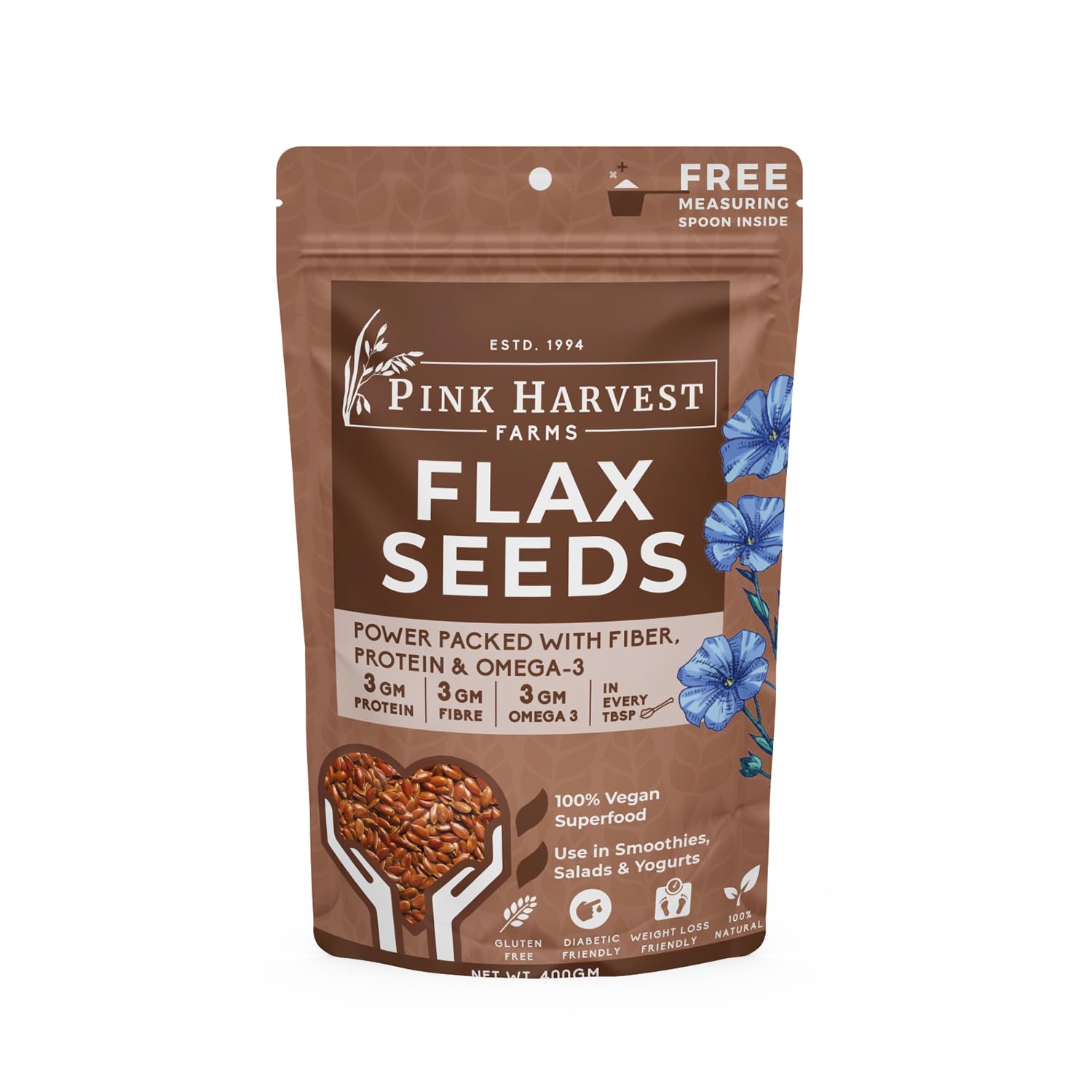 Pink Harvest Farms Flax Seeds, 400 Gm | Non-GMO Alsi Seeds | Rich in Fibre and Omega-3 | Flax Seeds for Hair Growth | Diet Food (B0CKKZ3TVQ) Amazon Price History, Amazon Price Tracker