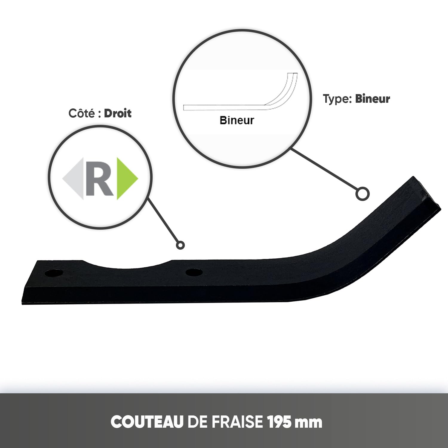 Greenstar - Couteau de Fraise 195mm pour Motobineuse Honda, Iseki, Kubota, Mitsubishi - Couteau Droit (Lot de 6)