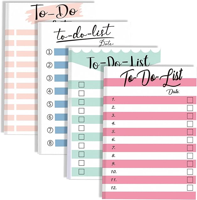 4 Packs To Do List Planner Sticky Notepad 200 Sheets 4 x 6 Inches Striped To Do List Planner Notes Grocery List Reminders for Work Planner Daily To Do List Planner (Blue, Green, Pink, Light Pink)