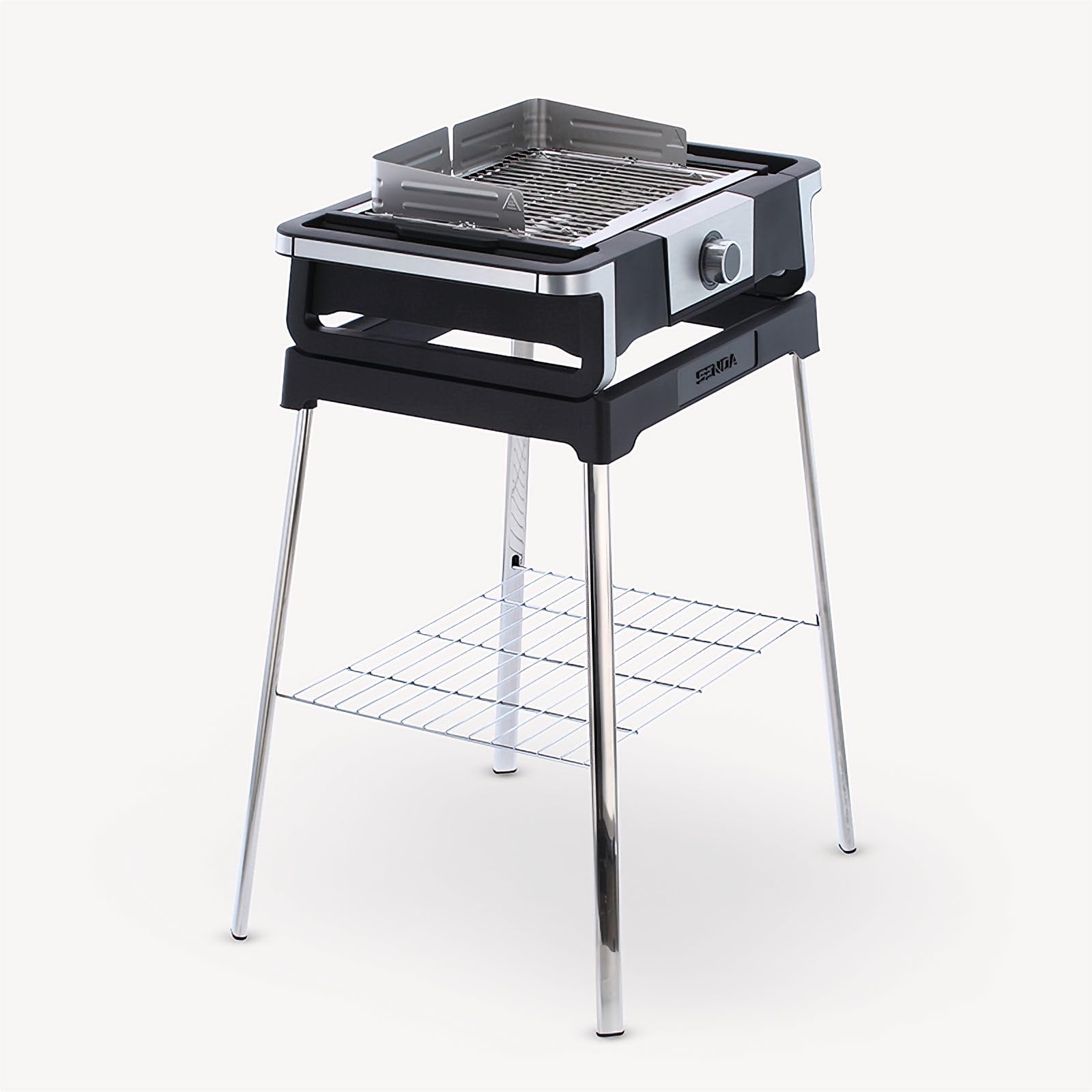 SEVERIN Barbecue électrique SENOA DigitalBOOST S, Gril électrique 3 000 W, Barbecue électrique sur pieds avec démarrage rapide jusqu’à 500°C, Affichage OLED, Sonde thermique, Inox/Noir, PG 8118