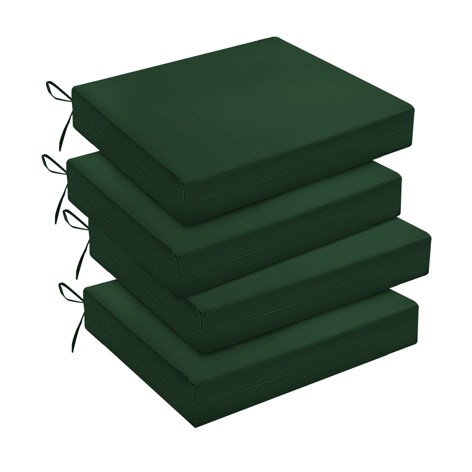 downluxe Outdoor Chair Cushions Set of 4 for Patio Furniture, Water-Resistant Square Corner Patio Chair Cushions with Ties, High Density Foam Outdoor Seat Cushion, 18.5" X 16" X 3", Forest Green