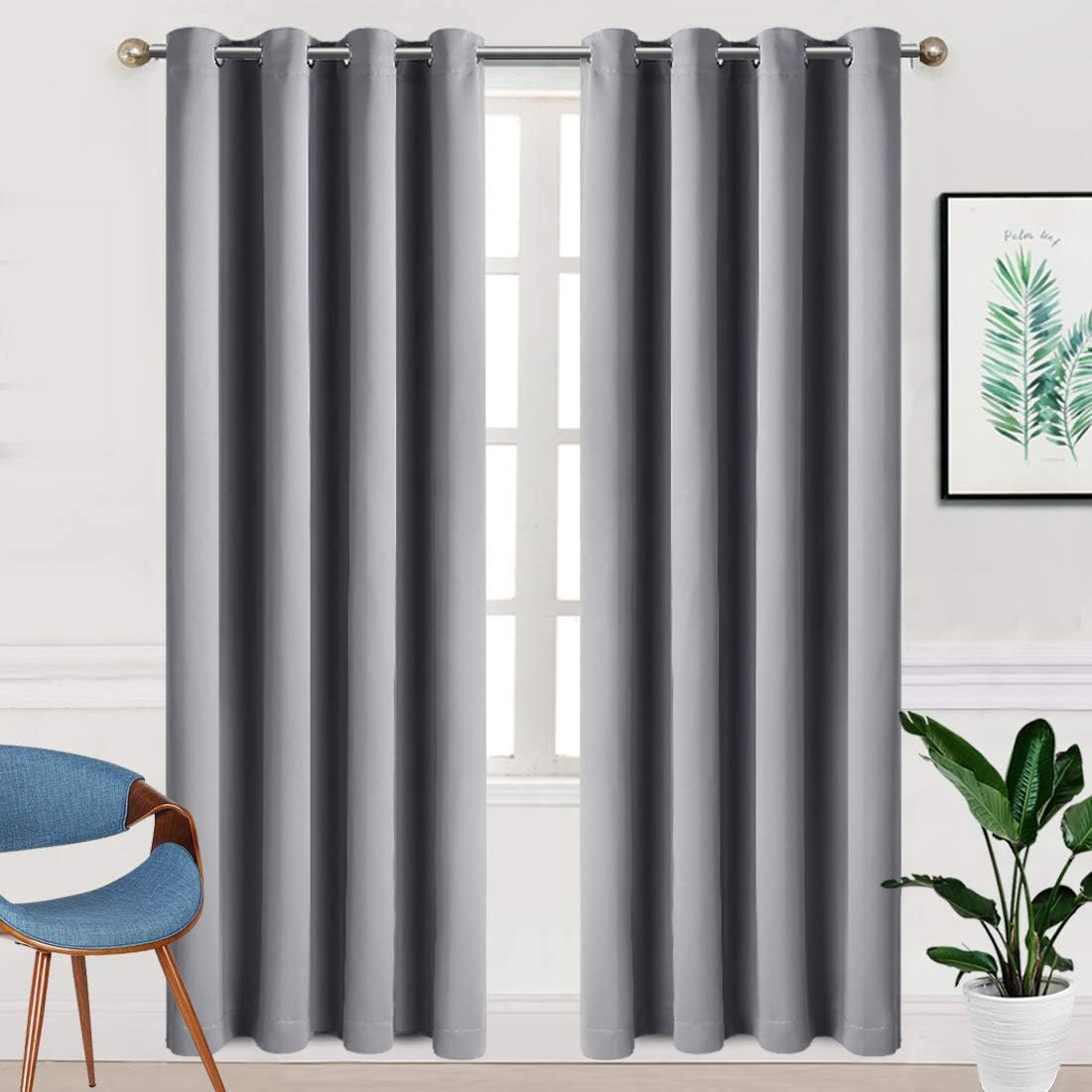 TEKAMON Blackout Window Curtains for Bedroom Grommet 2 Panels Set Draperies,Thermal Insulated for Living Room,Nursery (W52 X L95 inch,Light Grey)