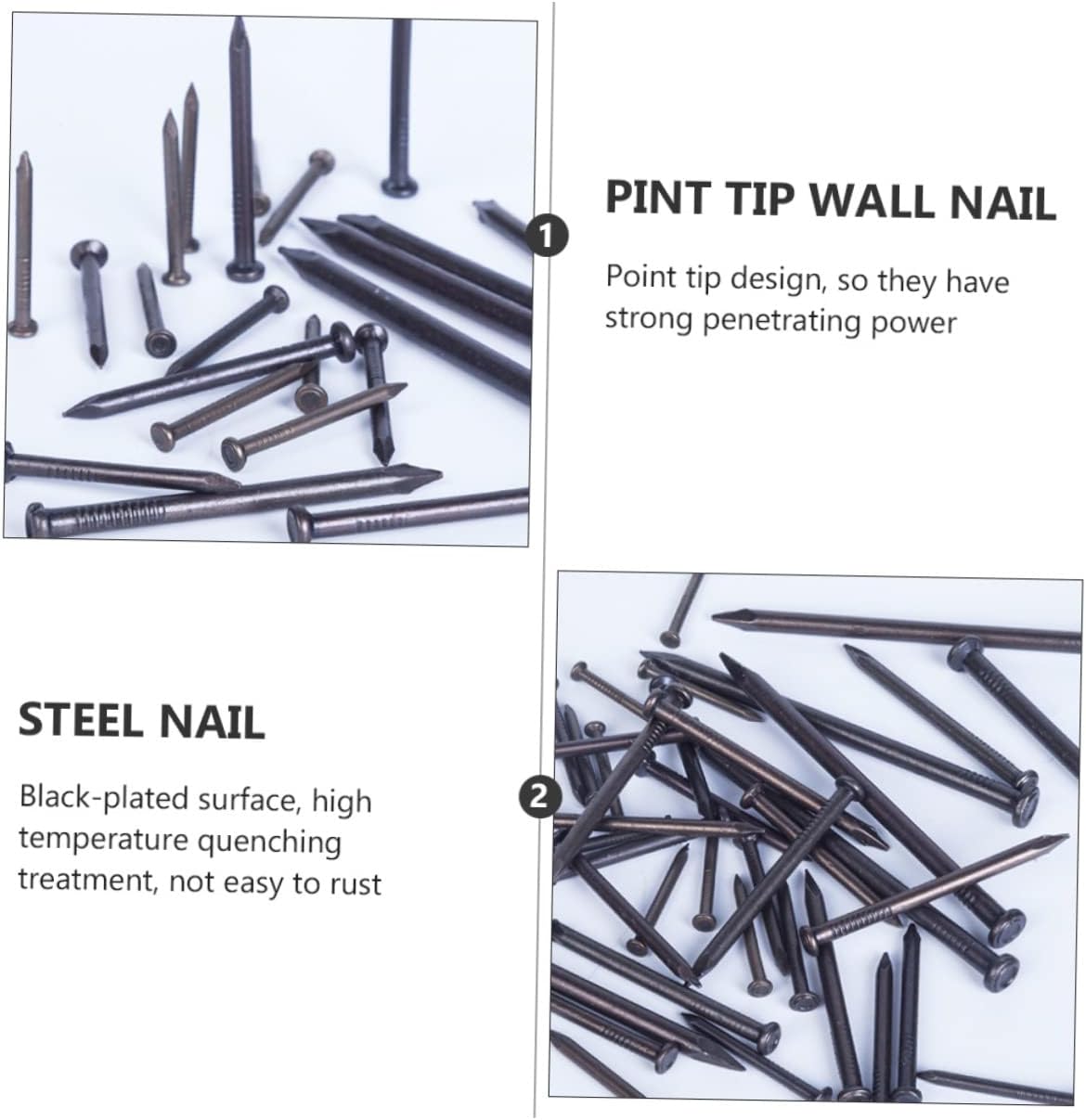 Unomor 50pcs Point Tip Carbon Steel Nails Strong Cement Nails for Concrete Wall