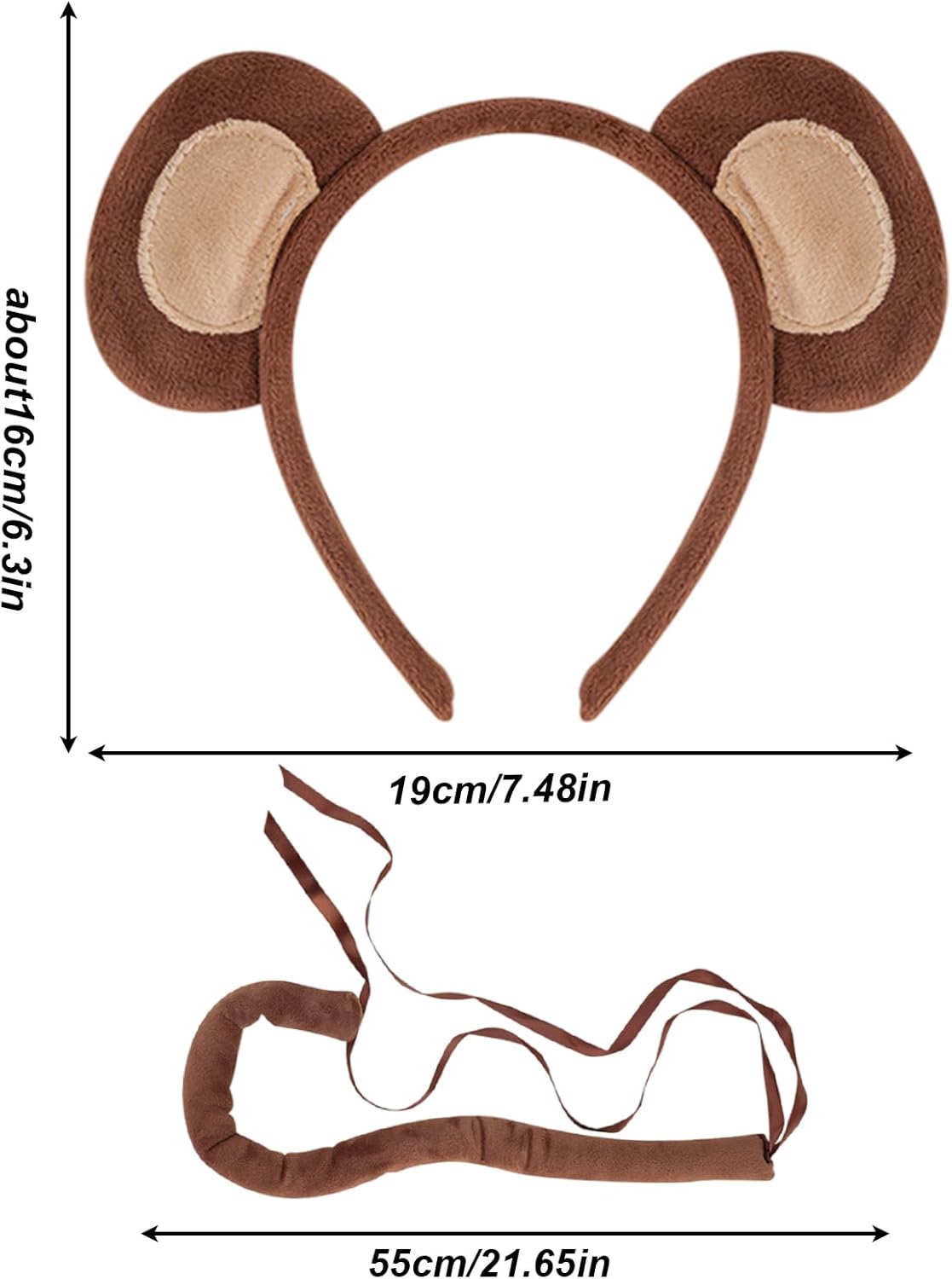 Monkey Costume Set - Monkey Ears and Tail Set, Fashionable Monkeys Ears Headband, Tail, Long-Tailed Simulation | Halloween - Image 6