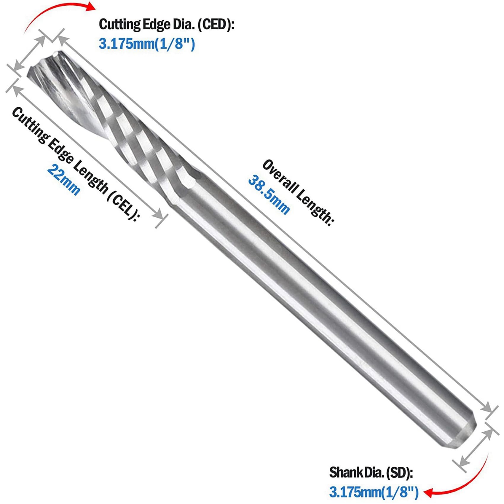 Confezione per Router CNC Attacco un Spirale con Codolo da Punta per Fresa un Tagliente Singolo un Una Scanalatura Set di Frese Kit di Strumenti Incisione nel Acciaio al Tungsteno
