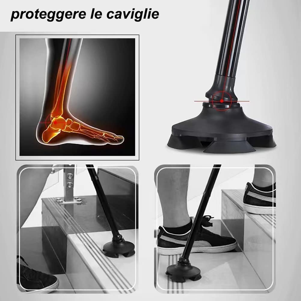 Bastone da Passeggio Pieghevole con Luce Torcia a LED, per Anziani,Altezza Regolabile, Canna Leggero,maniglia a T,Base Antiscivolo
