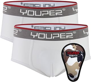 2 Pack Youth Brief with Soft Protective Athletic Cup, Youth Compression Underwear for Baseball & Football
