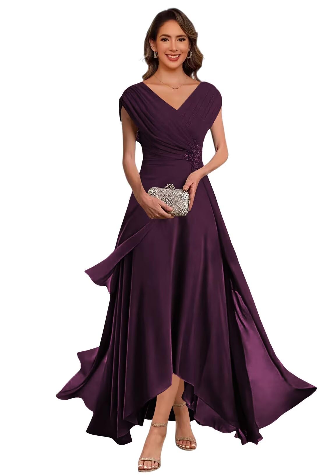 Tea Length Mother of The Bride Dresses Chiffon Cap Sleeve Formal Wedding Guest Dress for Women Midi Evening Gowns