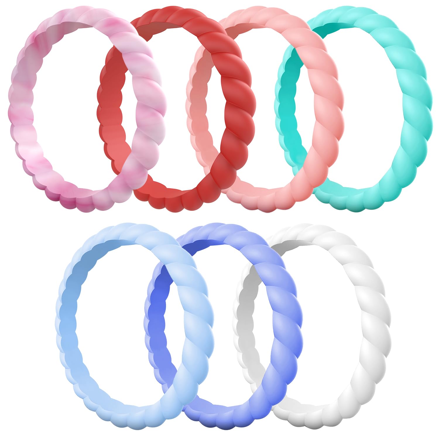 Egnaro Women's Braided Silicone Wedding Ring, Stylish Stackable Rubber Band