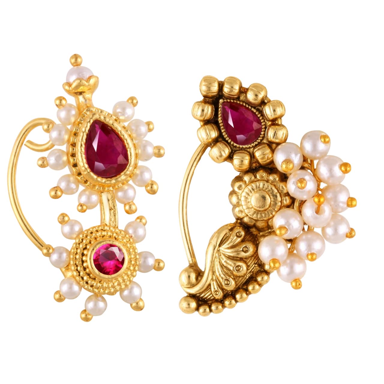 Vighnaharta Golden Moti Pearls Nath Nathiya nose pin Gold Plated Alloy two Nose Ring valentine day gift valentineday gift for her gift for him gift for women gift for woment[VFJ1165-1171NTH-Press-Red]-image-34