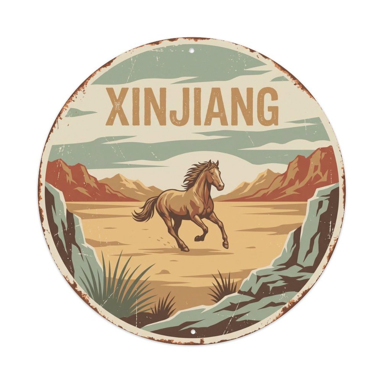 Xinjiang Wild Horse Desert Basin Metal Tin Sign