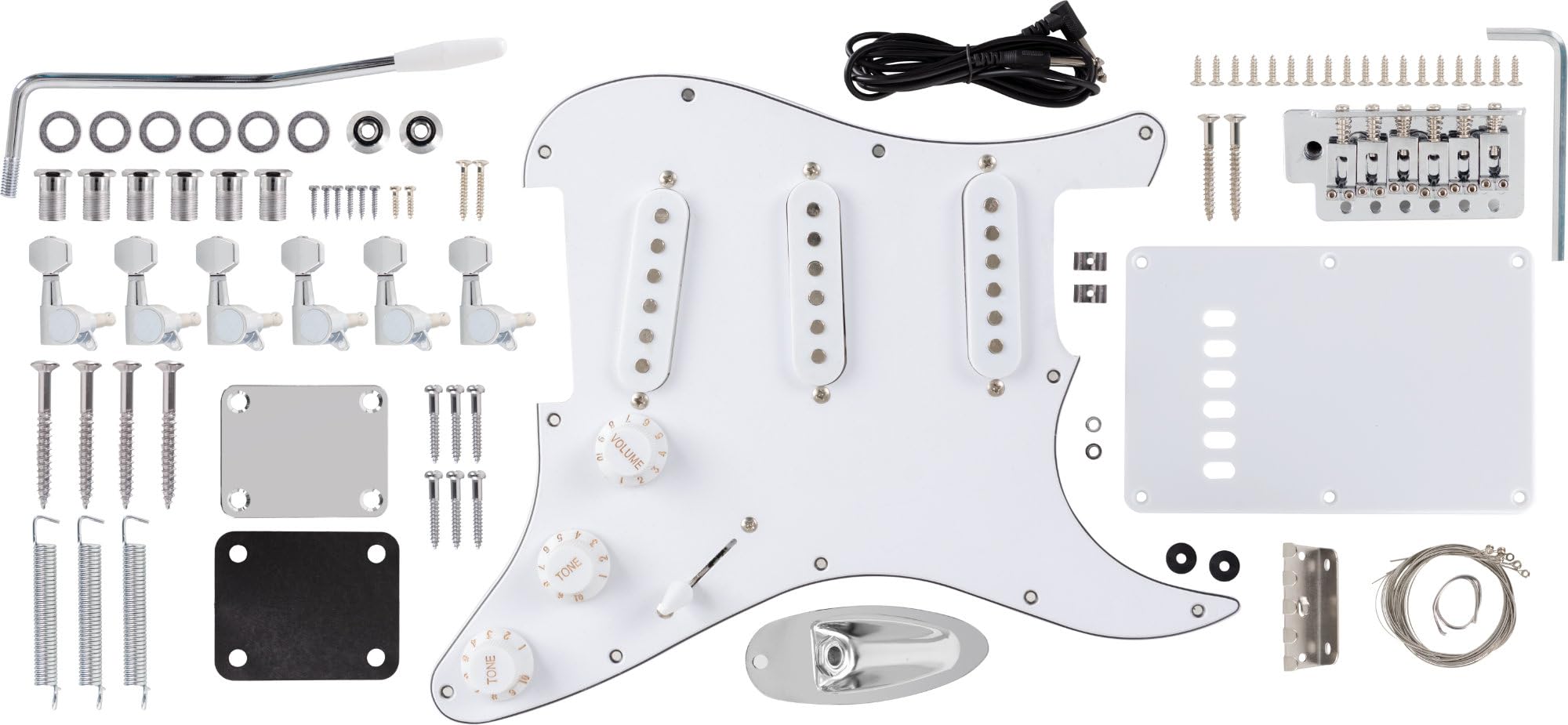 Rocktile E-Gitarren Bausatz ST-Style - DIY Elektrische Gitarre Bausatz inkl. Hardware - Paulownia-Korpus, Ahorn-Hals, Palisander-Griffbrett - 3 Single Coil Pickups - Vintage Tremolo - Natur