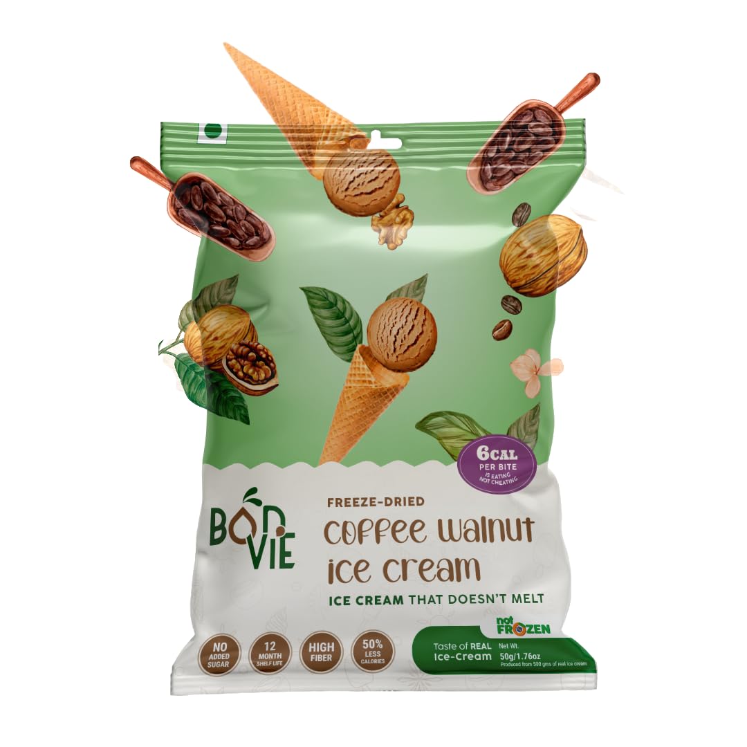 BONVIE Freeze Dried Coffee Walnut Ice Cream | Rich Coffee Flavor, Crunchy Walnuts | Gluten-Free, MSG-Free, Vegan | No Refrigeration | Gourmet On-the-Go Snack, Healthier Dessert Option-50gm-image-36